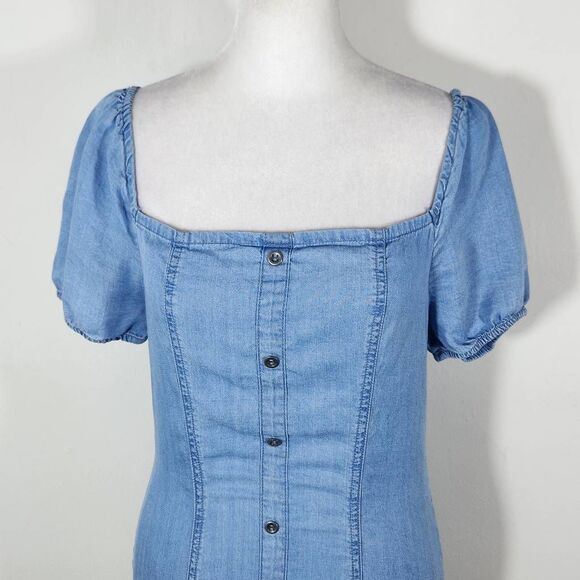 Love Tree Blue Chambray Mini Bodycon Dress Size Medium Blue Bodycon Denim Dress - Picture 2 of 10